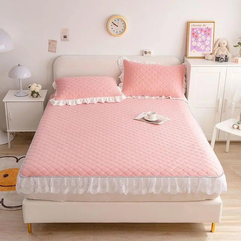 Летняя крутая латексная простыня, наволочка, комплект из 3 предметов, домашний текстиль, двуспальное покрывало с кружевом, нескользящий наматрасник, покрывало на кровать