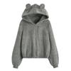 Women Coat Long Sleeves Ears Decor Loose Hooded Zipper Fit Fuzzy Coldproof Autumn Winter Thermal
