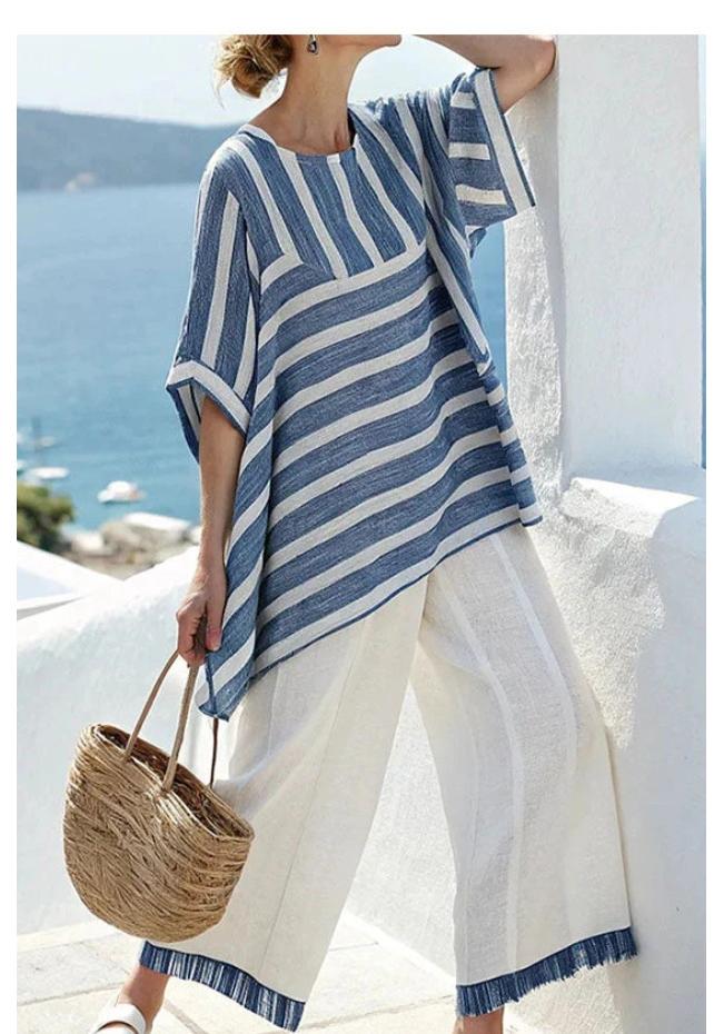 Short Sleeve Shirt Set Fashion Digital Printing Women's Loose Crew Neck Top High Waist Two-piece Casual