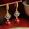 Cinnabar Lotus Earrings Women'S Red National Style Retro Burnt Blue Enamel Purple Gold Sand Bead Earrings
