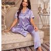 Ice Silk Pajamas for Women Spring and Autumn Cardigan Short-sleeved Trousers Casual Homewear Suit