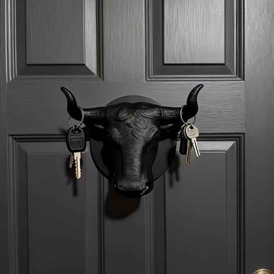 Unique Gift for Men Bull Head Hat Rack, Lightweight Wall-Mount Key Holder, Decorative Coat Heavy Duty PLA Wall Mount Hook, Retro Animal Hanger