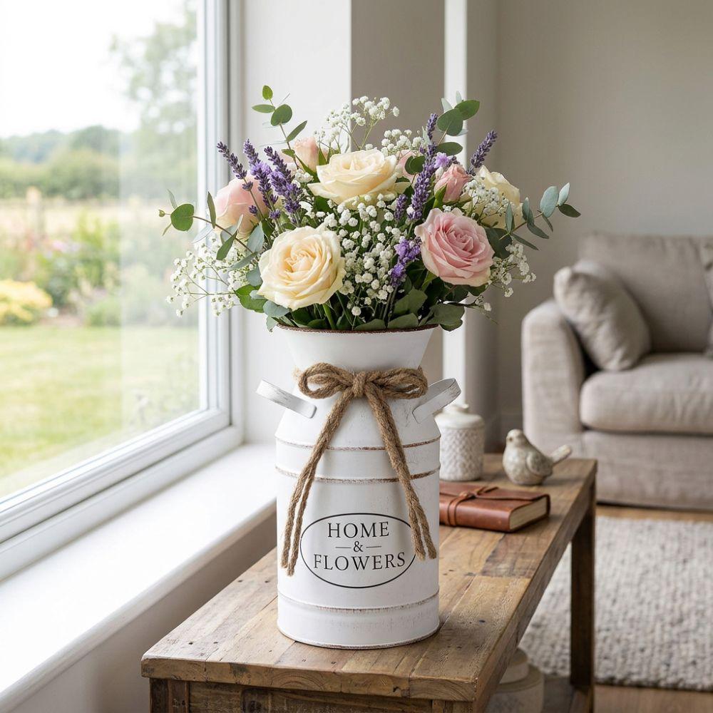 Two Side Handle Farmhouse Vintage Vase Galvanized Iron Flowerpot Classic Flower Bucket Living Room