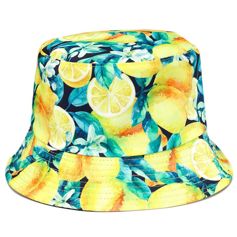 Fruit Patterned Tropical Colorful Basin Hat Reversible Wear Outdoor Protect Sun