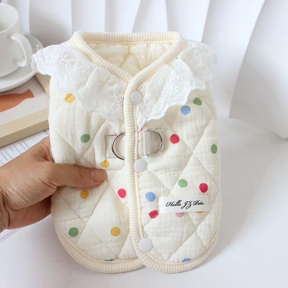 Autumn and winter cotton yarn thickened pet lace vest cat clothes loungewear teddy than bear dog warm padded cotton