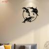 2D Плоское Круглое Металлическое Настенное Искусство Три Дельфина Черный Кованый Железный Лазерная Вырезка Декор Милый Прибрежная Морская Тема Дом