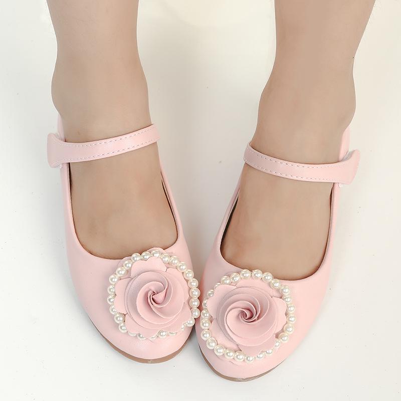 Большие цветы Элегантные туфли принцессы 2024 года, однотонные, весна-лето, новые детские туфли на плоской подошве для вечеринок, свадеб, шоу, универсальные детские туфли