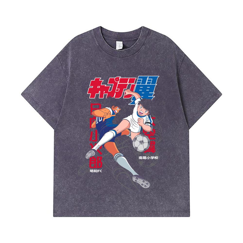 275 GSM Washed T-shirts 100% Cotton Captain Tsubasa V2 Print Unisex Heavy Cotton T Shirt