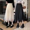Summer Women Mesh Irregular Tutu Skirt Party Long Midi Skirt Korean Fashion Female Elastic High Waist Tulle