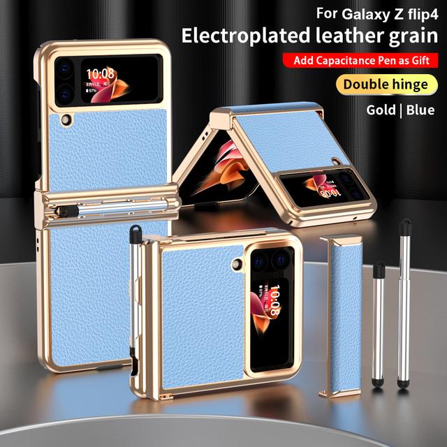 Чехол для телефона с сенсорным пером, 2 шт., чехол на петлях для Samsung Galaxy Z Flip 4 Flip4 5g, чехол для ручки с прорезями, кожаная задняя крышка, капа