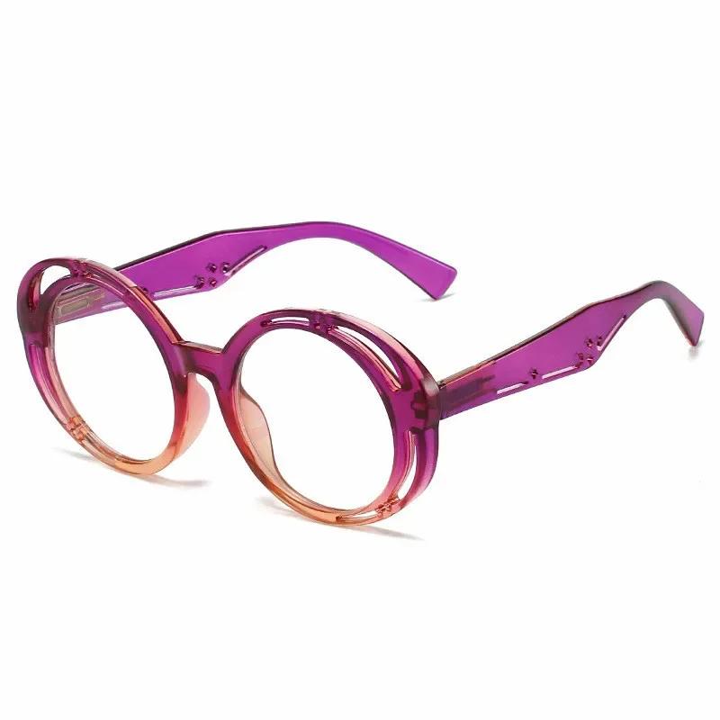 Personality Hollowed Out Large Round Frame Reading Glasses Multicolor Splicing Clear Lens Far Sight Glasses Diopter 0 To +4.0