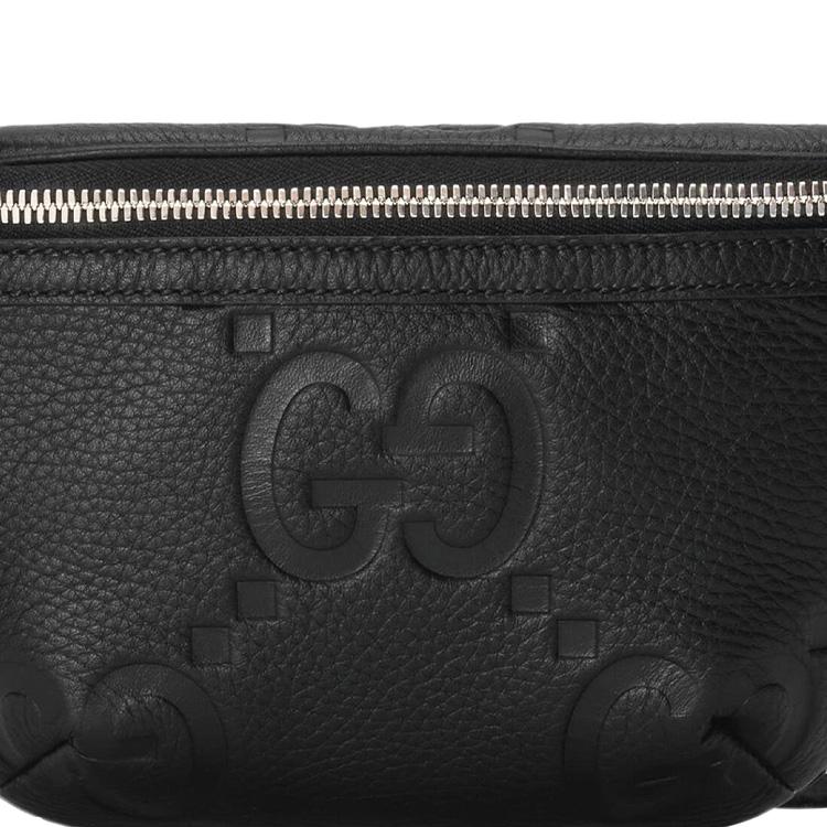 Gucci Monogram Logo Embossed Zipper Leather Crossbody Chest Bag Men bags Black 658582-AABY7-1000
