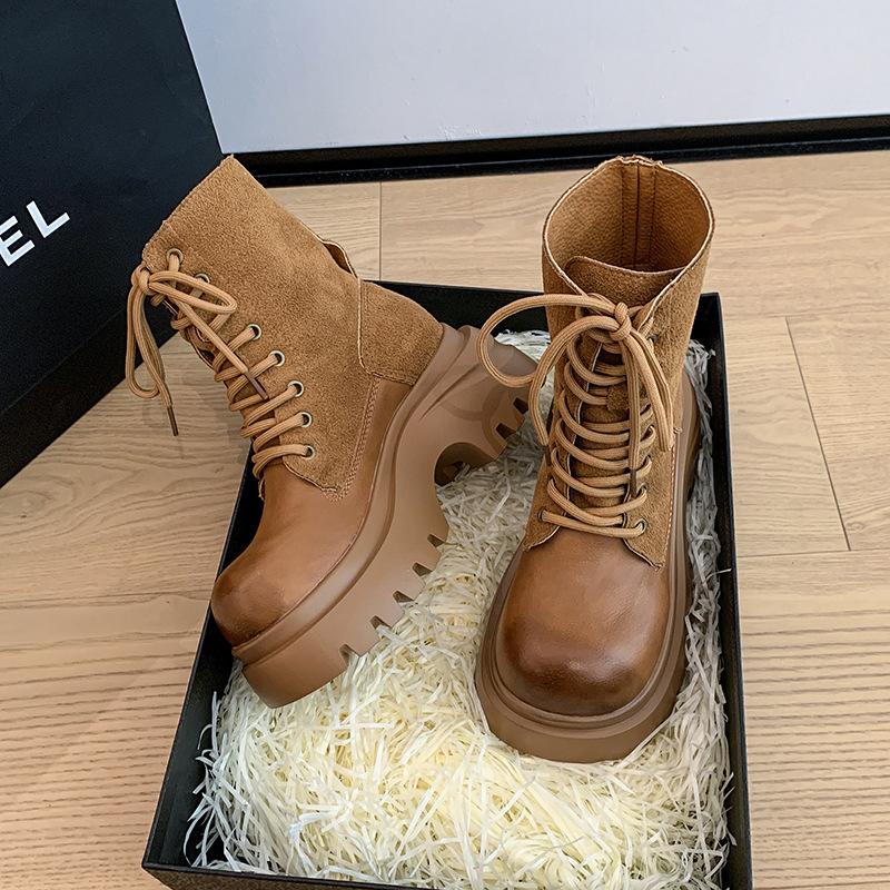 Европейские ботинки Мартин на толстой подошве женские 2025 новые весенне-осенние в британском стиле ретро повседневные короткие ботинки-локомотивы универсальные одинарные ботинки