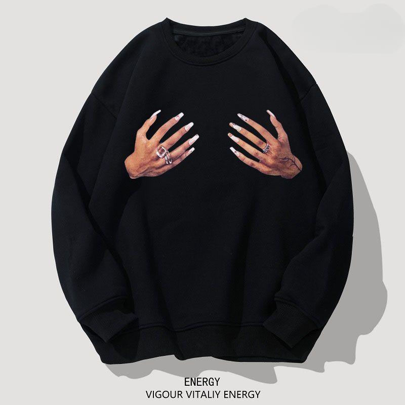 Американский уличный стиль, свободный свитер с круглым вырезом и вырезом на среднем пальце, унисекс, модная толстовка на осень/зиму