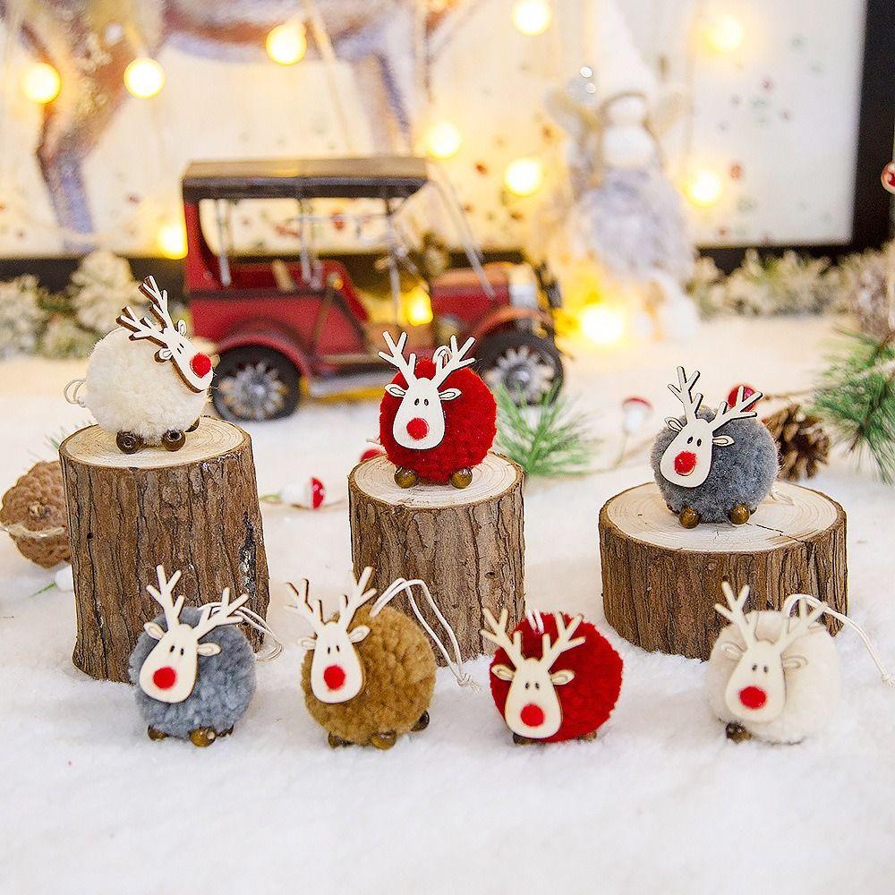 Felt Deer Wooden Deer Ornaments Wooden Elk Elk Hanging Pendant Christmas Tree Ornaments New Year