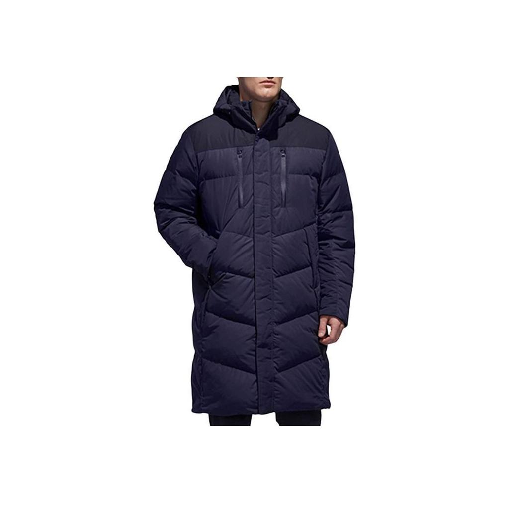 Adidas Свободный длинный теплый пуховик с капюшоном, мужская верхняя одежда, темно-синий цвет CZ0627