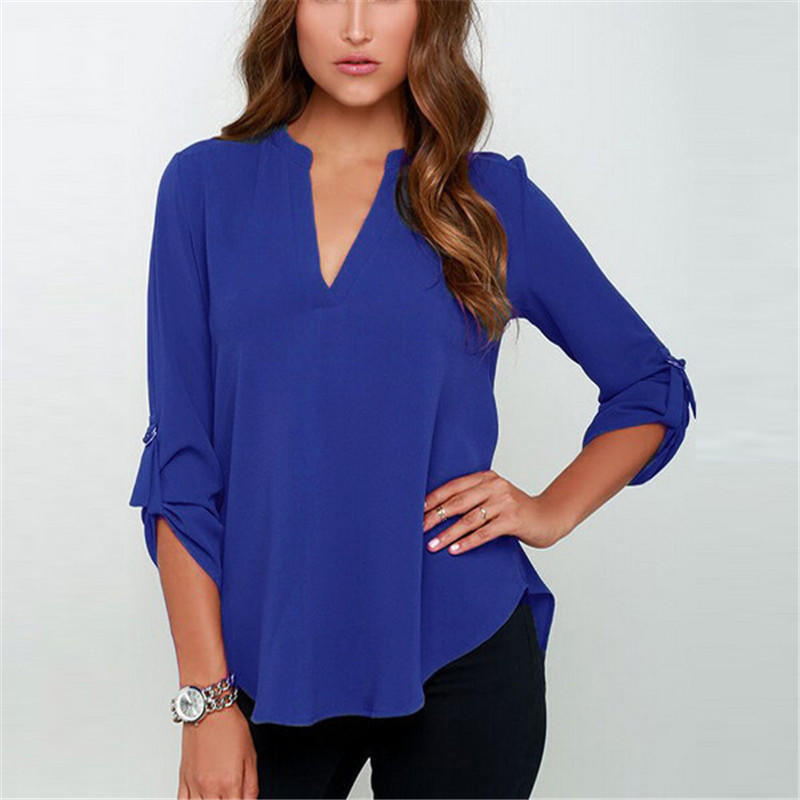 Irregular Woman Solid Fashion Color Autumn Shirt Casual Vneck Long Sleeve Chiffon Blouse Ladies Street Black Plus Size Tops 5xl