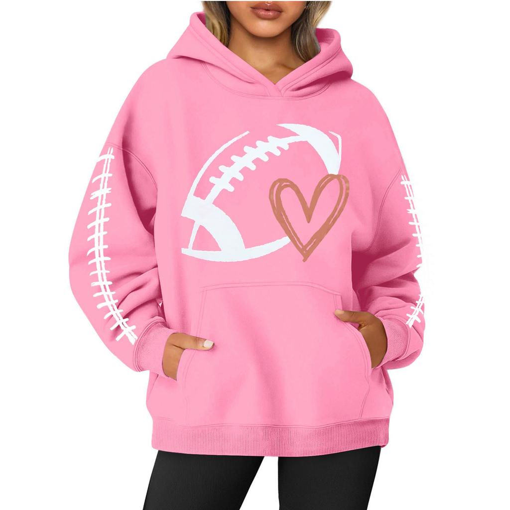 Women's Round Neck Long Sleeve Rugby Print Top Hoodie