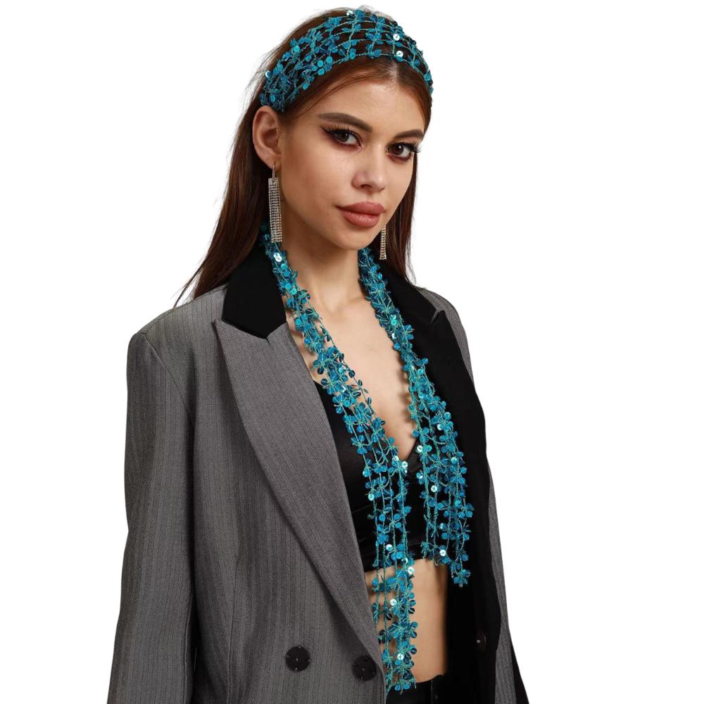 Shiny Belly Dancing Scarf Flower Shape Sparkling Hair Accessory Neck Wrap Sequin Scarf Women