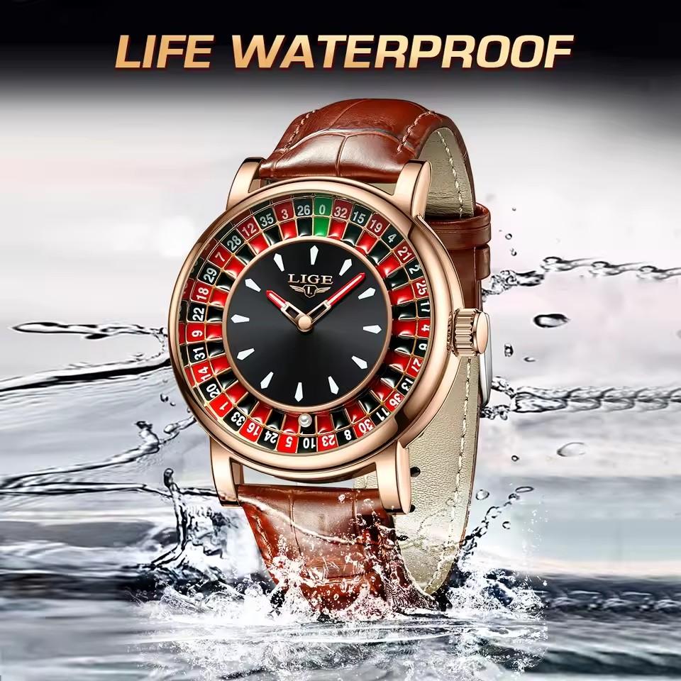 LIGE 2025 Creative Men Watch Fashion Roulette Dial Waterproof Luminous Men's Quartz Watch