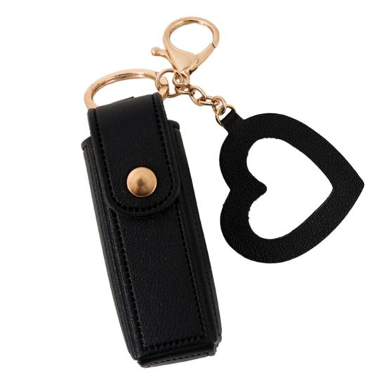 Lipstick Clip Keychain Pendant with Mirror Imitation Leather Lip Gloss Holder Heart-Shaped Pendant Alloy Key Ring