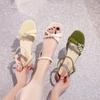 Мода Одно Слово Зеленые Летние 2024 Сандалии для Женщин Бант Жемчуг Бежевые Женская Обувь Обувь Удобная и Элегантная Обувь Корея Сандалия F H