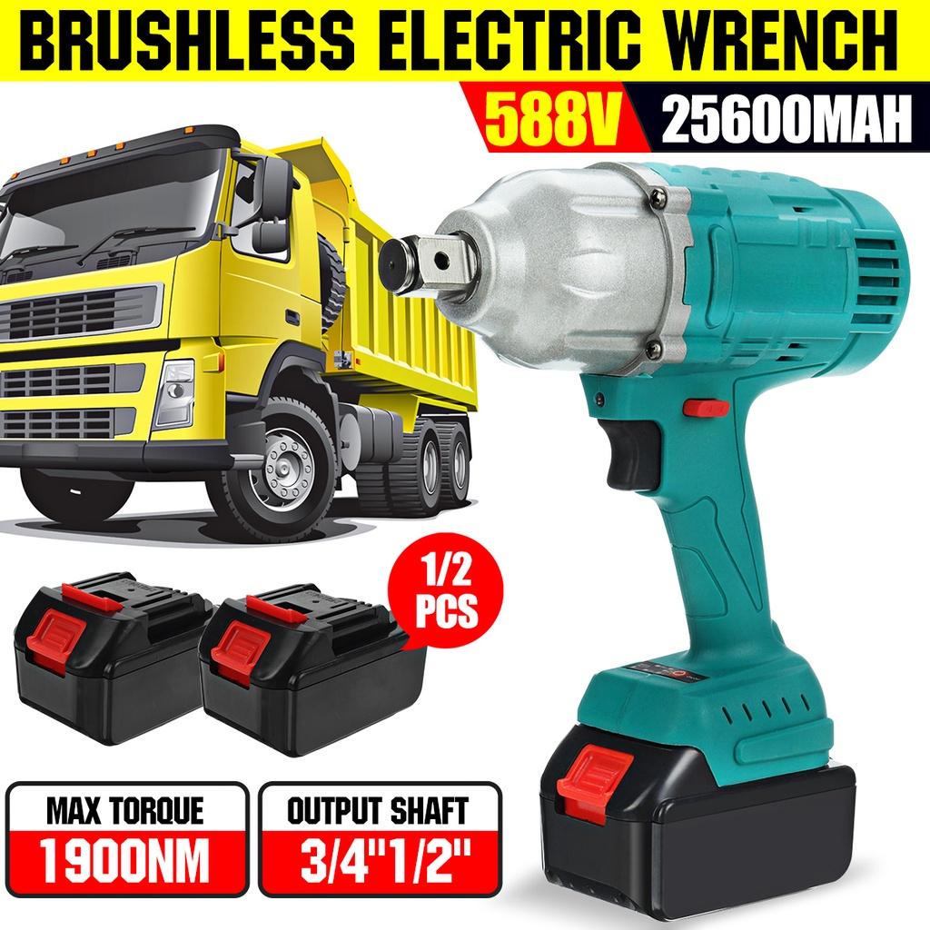 588В 1900Н.м Высокий Крутящий Момент Бесщеточный Электрический Ударный Гайковерт 3/4"/1/2" Головка Гаечного Ключа Гайковерт для Автомобильных Шин Аккумуляторный Инструмент-Драйвер синий