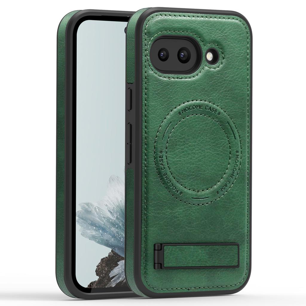 Для чехла Google Pixel 9a, совместимого с MagSafe, с подставкой, кожаная задняя крышка для телефона