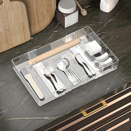 Органайзер для столовых приборов, выдвижной ящик для кухонных принадлежностей, органайзер с несколькими отделениями, большой вместимостью для столовых приборов