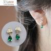 Classic Geometric Rectangle Green 925 Sterling Silver Earrings Crystal Crown Tassel Earrings For Woman Accessories