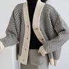 Fashion Loose Cardigan Striped Women Sweater Korean Retro Knitted Casual V Neck Coat Elegant Long Sleeve Versatile Office Outerwear Sweaters Clothing