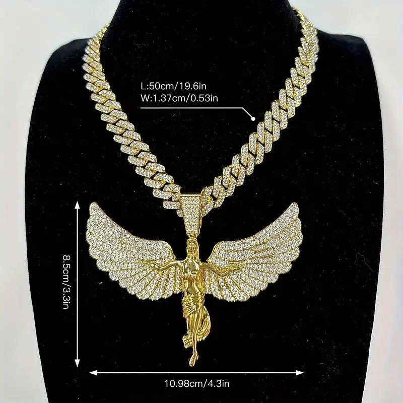 Ожерелье с большим кулоном «Ангел, расправляющий крылья», из цинкового сплава, инкрустированное цирконами, для мужчин и женщин, простая бижутерия в стиле хип-хоп, с легкой роскошью и индивидуальностью, подарок