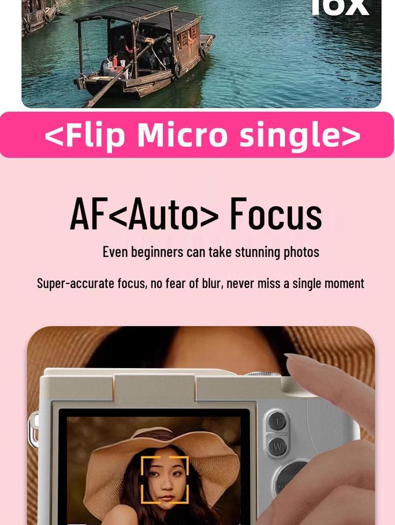 CCD Digital Camera with Dual Lenses - Retro Flip-Phone Style, Perfect for Students and Kids, Connects to Phone.