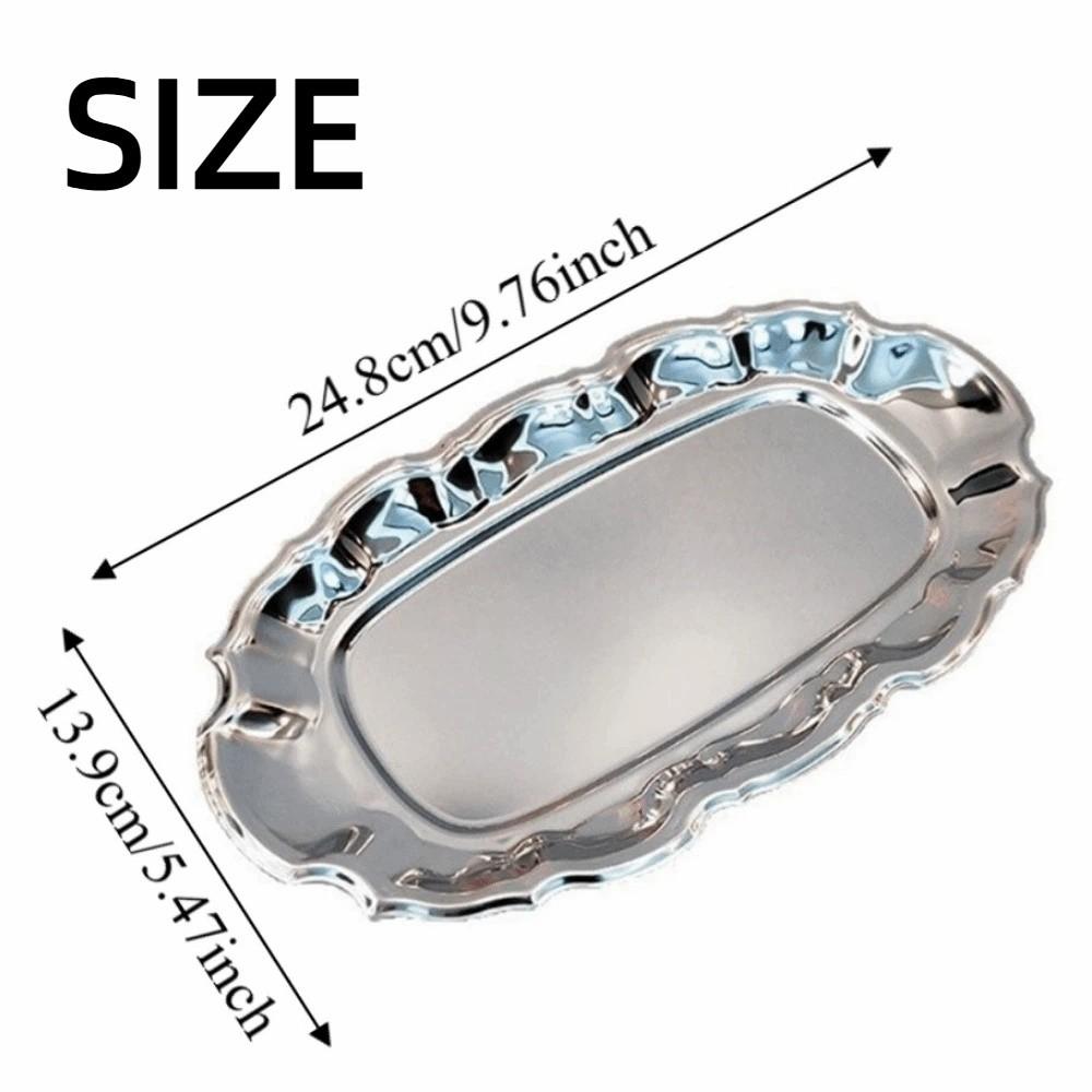 Wavy Edge Vintage Display Tray Mirror Face Embossed Dessert Storage Plate Silver Decorative Serving Platter Household Use