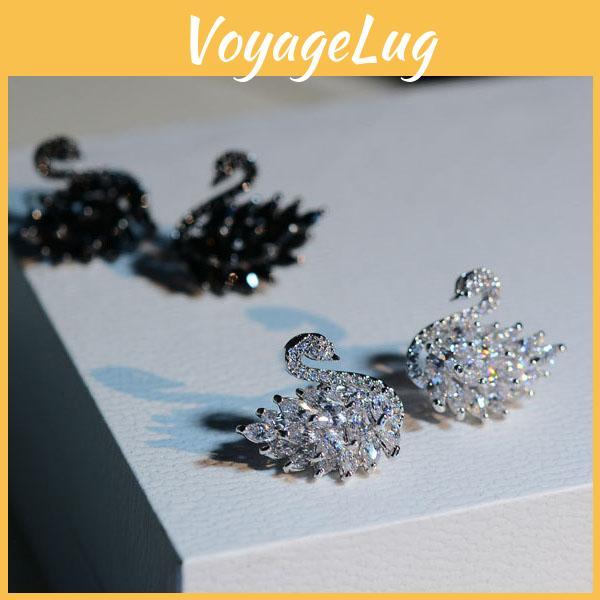 Beautifully Crafted Swan Shape Stud Earrings With Zircon Ideal For Ball Lovers Gifts