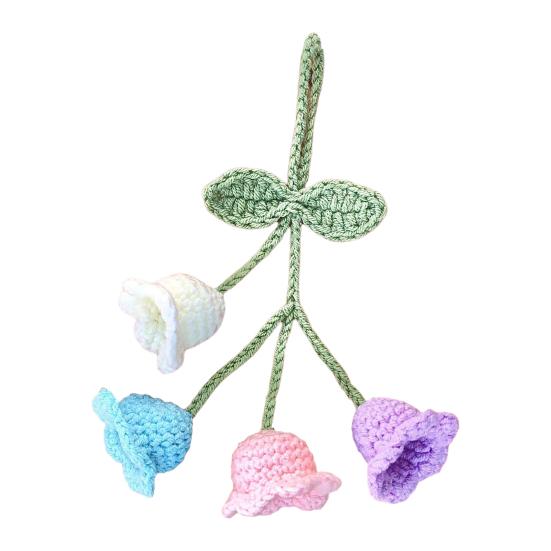 Брелок Подвеска Дизайн Цветка Тюльпана Ручная Вязка Пряжа Крючком Брелок Для Ключей Регулируемый Подвеска На Зеркало Заднего Вида Украшение для Автомобиля