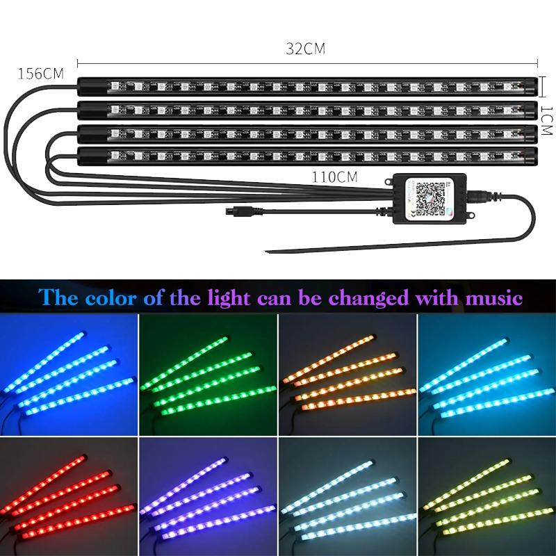 Мотоцикл Автомобиль Атмосферная Подсветка Ног RGB APP LED Пульт Дистанционного Управления Гибкая Водонепроницаемая Управление Звуком 12V Мото Декоративная Светодиодная Лента