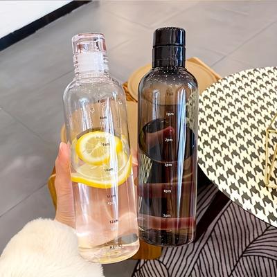 16.9oz/500ml Простая чашка со шкалой времени, прозрачная пластиковая чашка, модная прозрачная спортивная бутылка для воды, герметичная, портативная, для сока, молока