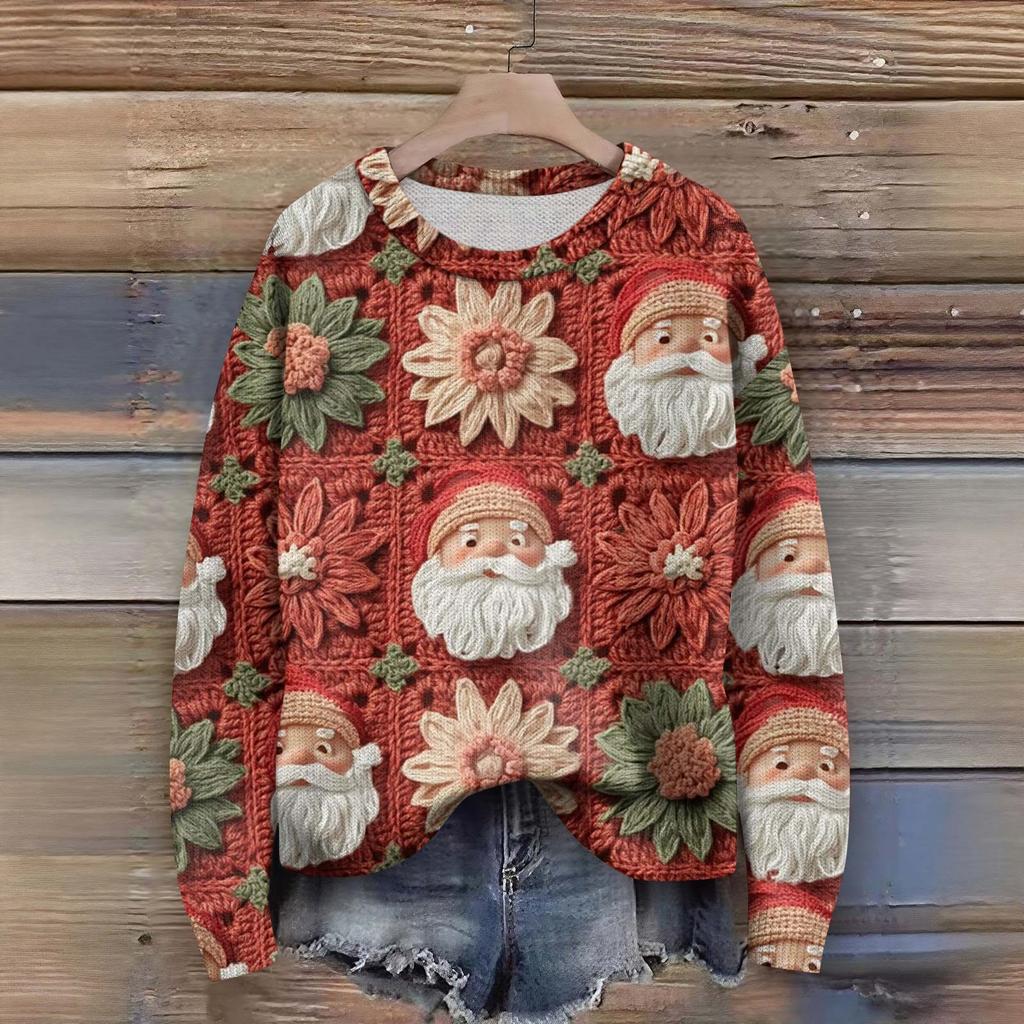 Пуловеры с длинным рукавом для женщин, с круглым вырезом, повседневные, милые, с принтом, вязаные, оверсайз