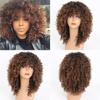 Short Hair Black Curly Wig with Bangs Black Women African Synthetic Brown No Glue Cosplay Wig High Temperature