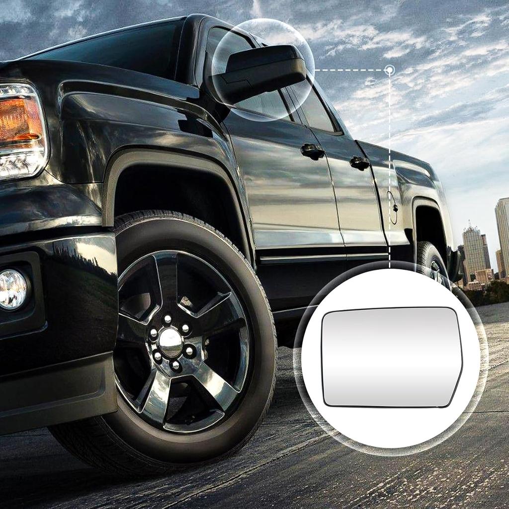 Driver Left Side Heated Mirror Glass Compatible With 2004-2014 Ford F-150, Side View Exterior Mirror With Rear Holder, Replacement For 4L3Z-17K707-DB