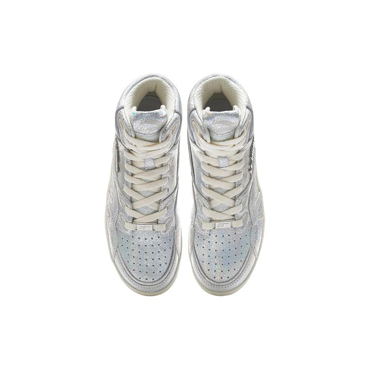 Li Ning 937 Deluxe Hi Высокие Винтажные Баскетбольные Кроссовки Женские Серебристые AGBR080-2
