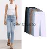 Summer Women's Clothing Casual Style Metal Button Decoration Five Pockets High Waist and Ankle Horn Denim 3643017