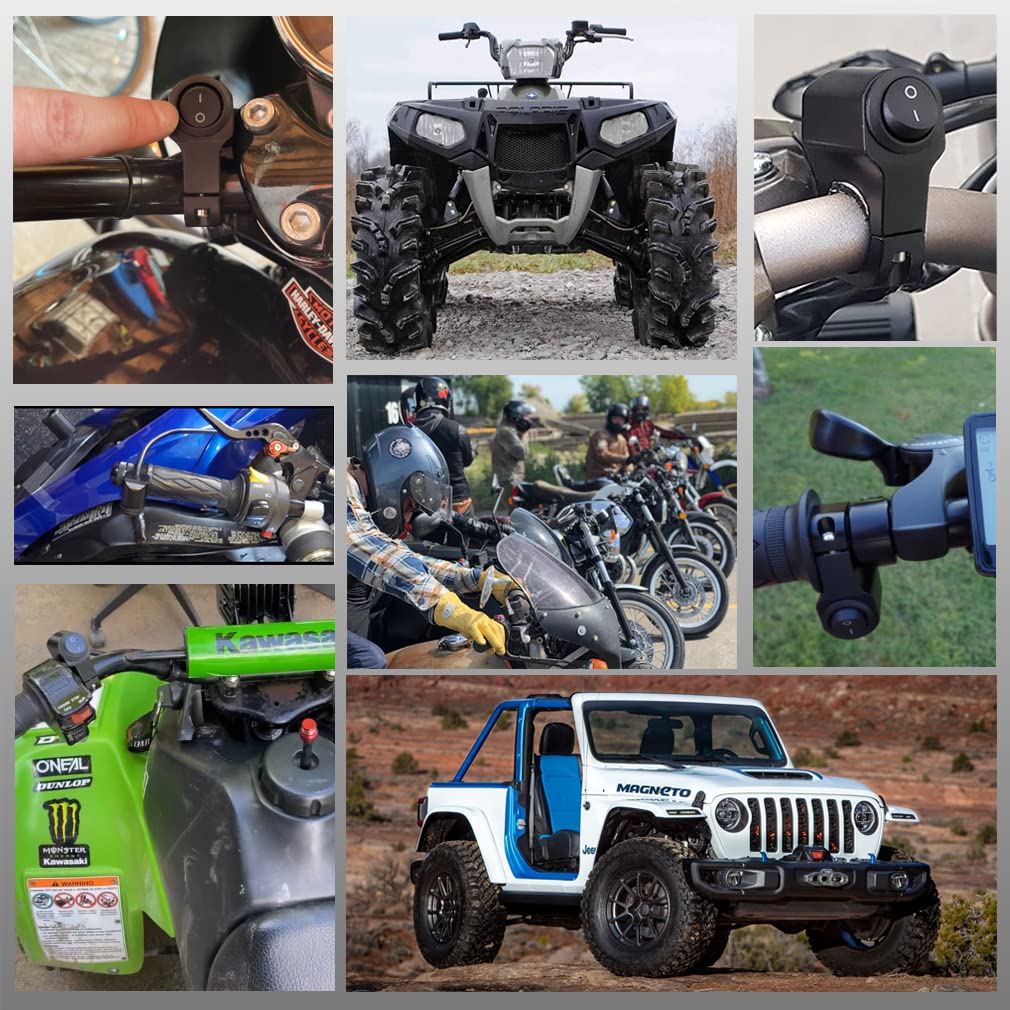 Handlebar Switch 7/8"" for Motorcycle, ON-Off-ON Light Switch with Black Push Button and Solid Aluminium Alloy Base, 12V ATV Control Switch for Dirt