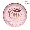 Pink Gold Girl One Year Birthday Disposable Tableware Princess Crown Plates Paper Cups 1st Baby Girl Happy Birthday Party Decor