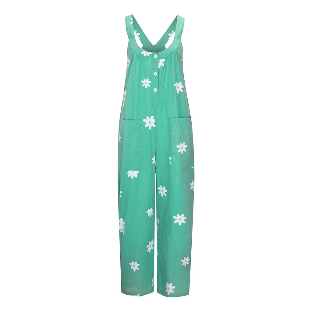 Женский повседневный комбинезон с цветочным принтом и круглым вырезом, длинный комбинезон с карманами
