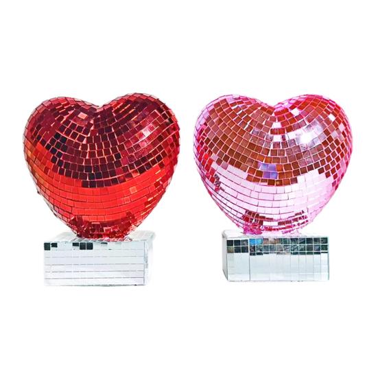 Фигурка Диско Сердце Блестящая Красная Розовая Сердцевидная Настольная Центральная Композиция Романтическое Отражающее Диско Зеркальное Сердце для Дня Святого Валентина Юбилея Свадьбы
