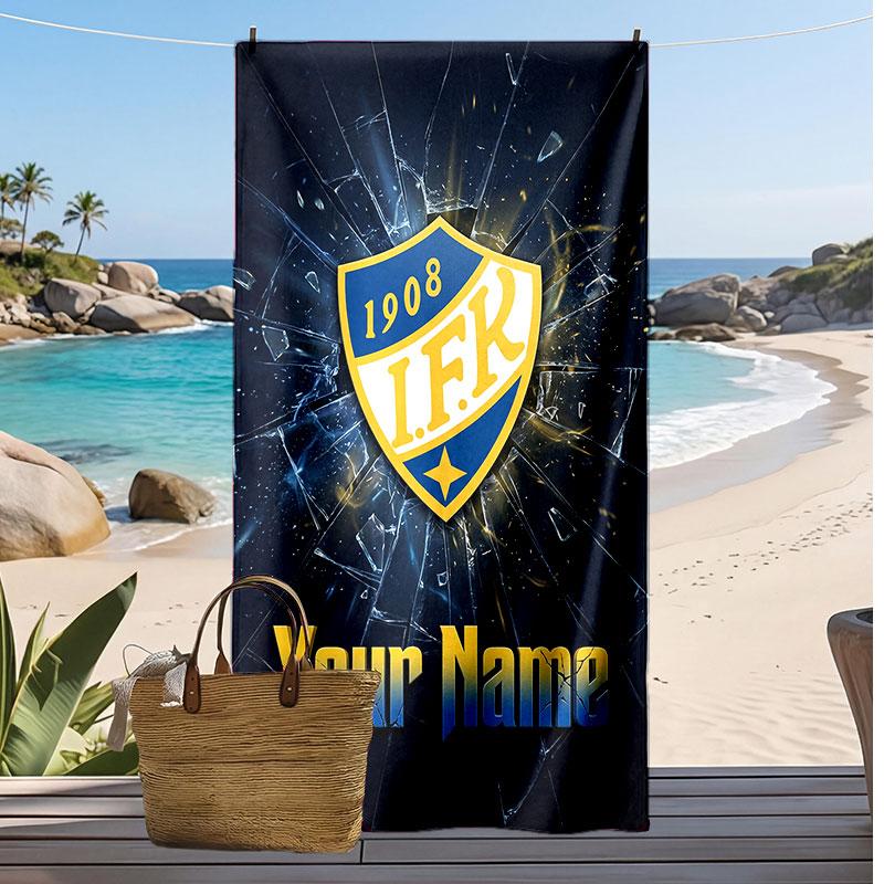 ifk göteborg Personalized Printed Beach Towel Soccer Logo Support Custom Name Text Absorbent Towel For Sport Travel Special Gift