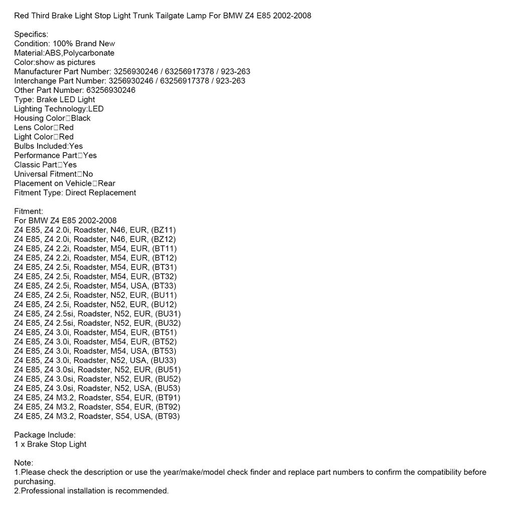 Красный Третий Стоп-сигнал Задний Фонарь Крышка Багажника Задняя Дверь Для BMW Z4 E85 2002-2008
