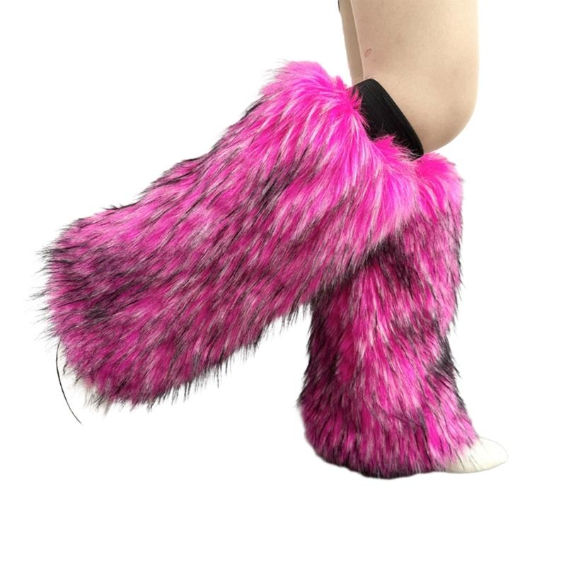 Women Furs Leg Warmer Winter Furry Long Boot Cuffs Fuzzy Shoe Cover Party Costume for Holiday Festival Performances Play